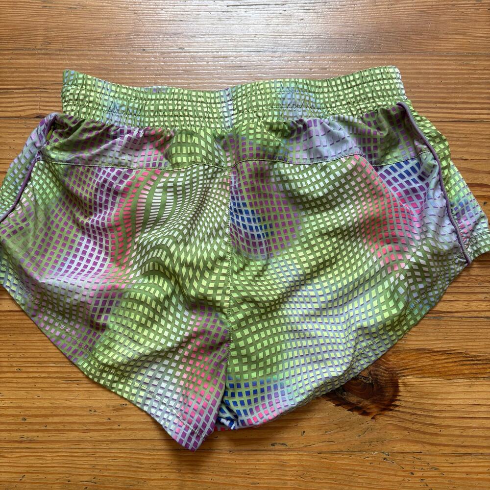 Fabletics green purple geometric‎ lined running active shorts SIZE M